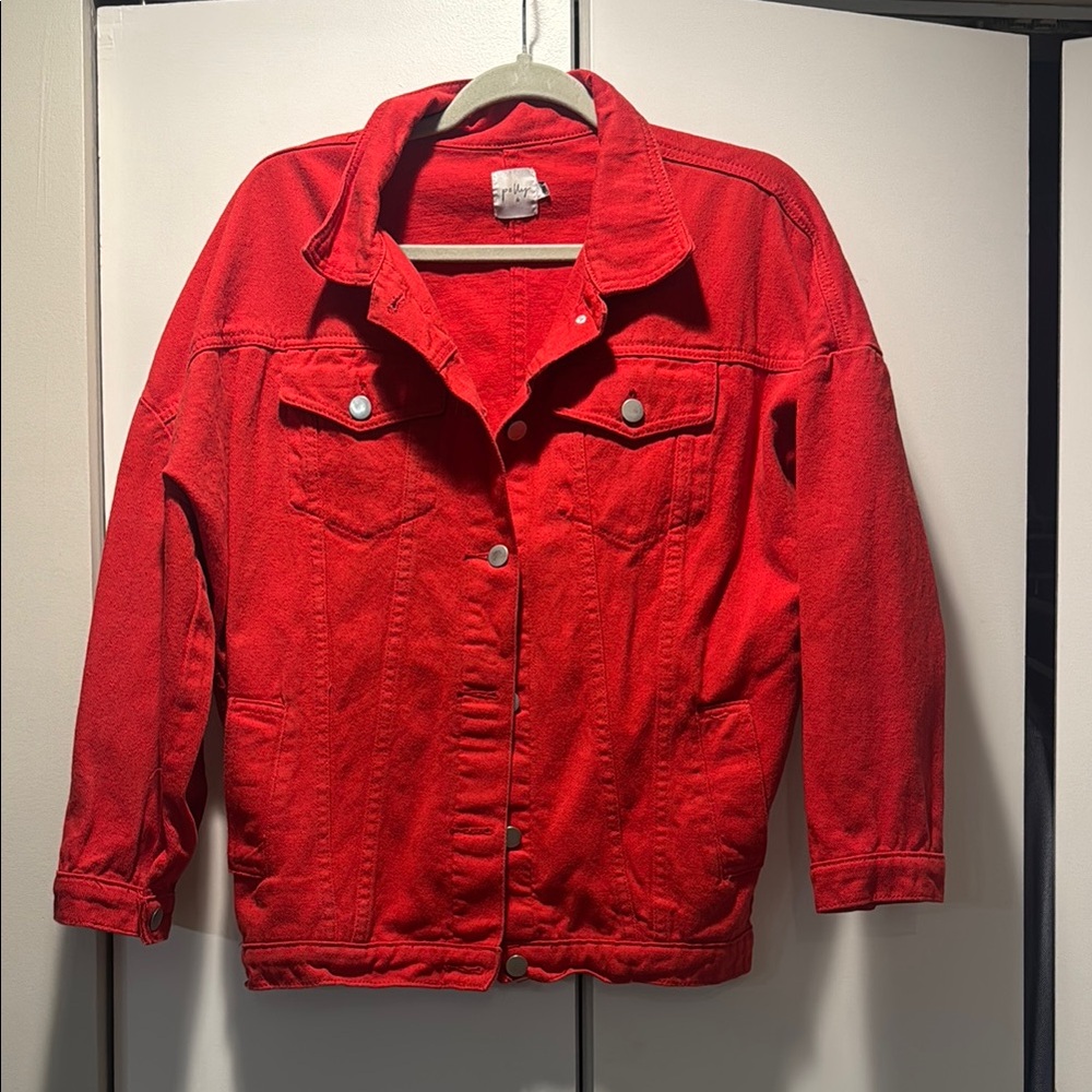 Oversized Red Denim Jacket